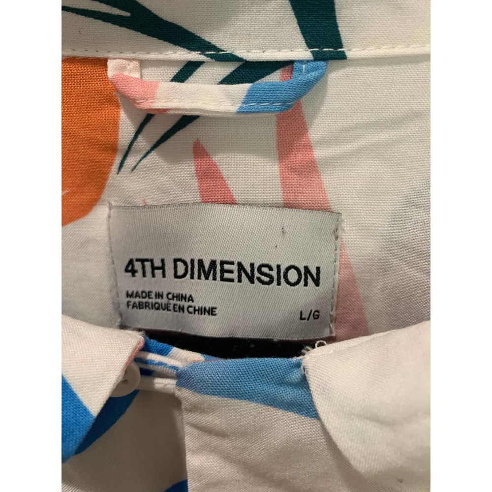4th Dimension Mens Large Tropical Monstera Yin Yang Button Up Shirt White NWT - Picture 2 of 3